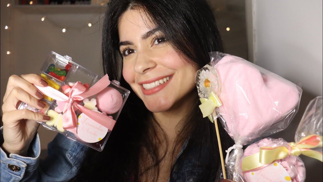 ASMR COMENDO DOCINHOS DE LEMBRANCINHA (bala; algodão doce e suspiro)