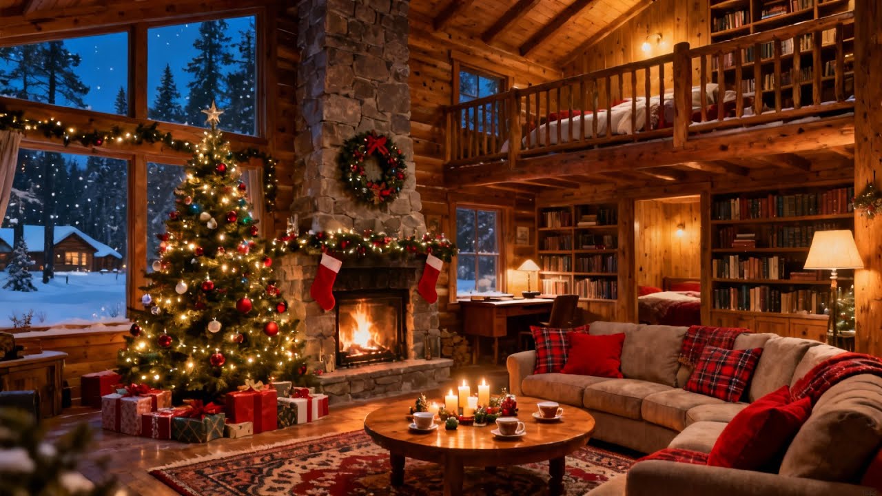 Cozy Jazz Cabin Night 🔥 Warm Fireplace Ambience for Relax & Focus