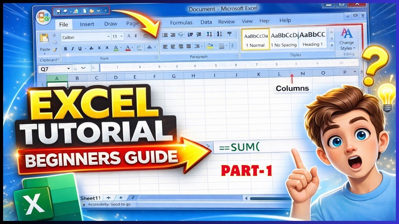 Excel Interface Explained Step by Step | Excel Course Part-1 | Rows, Columns, Ribbon & Formula Bar