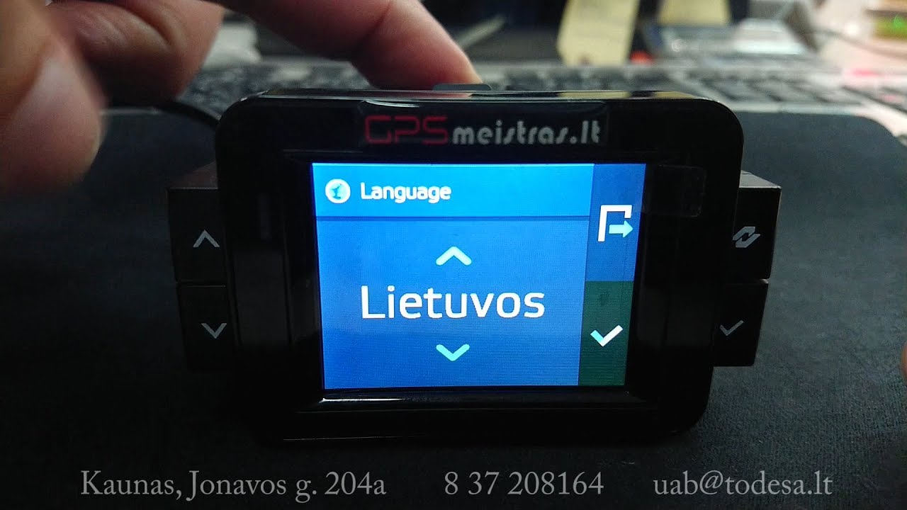 Radarų detektoriaus nustatymai ir Lietuviškas meniu.