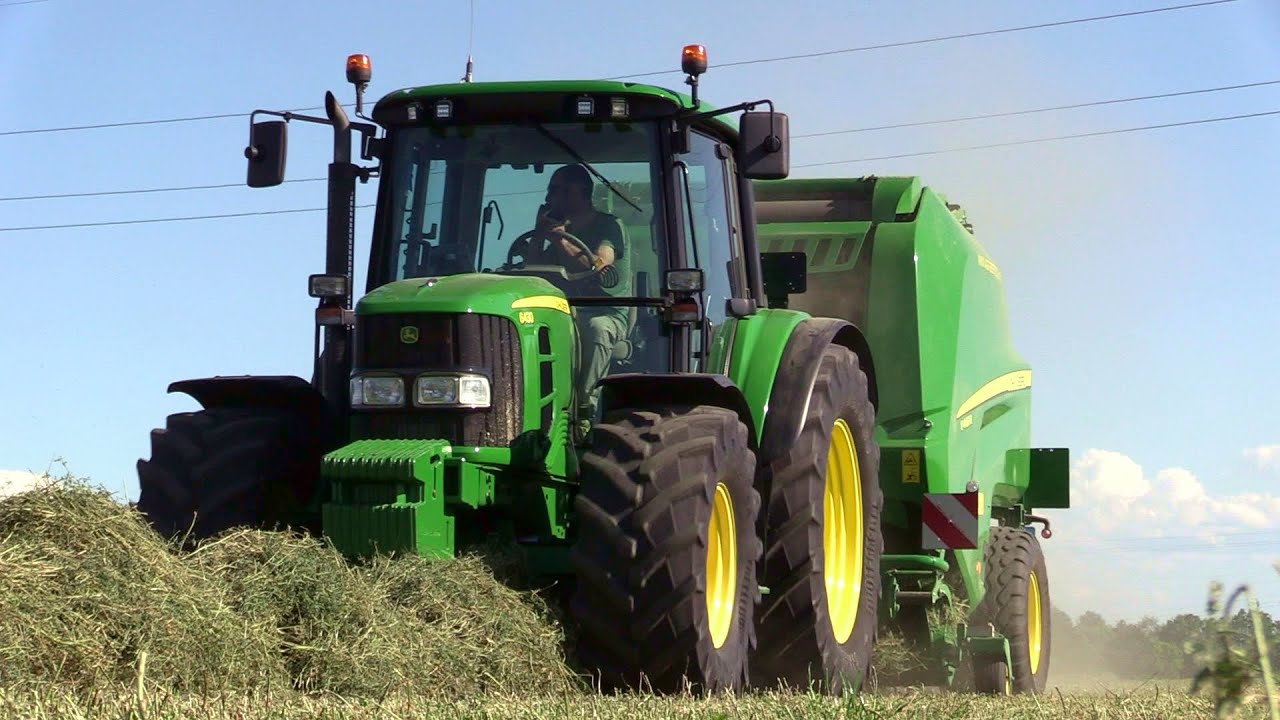 John Deere 6430 + V641 R hay round baler - Engine sound & cab view | Fienagione 2021: pressatura