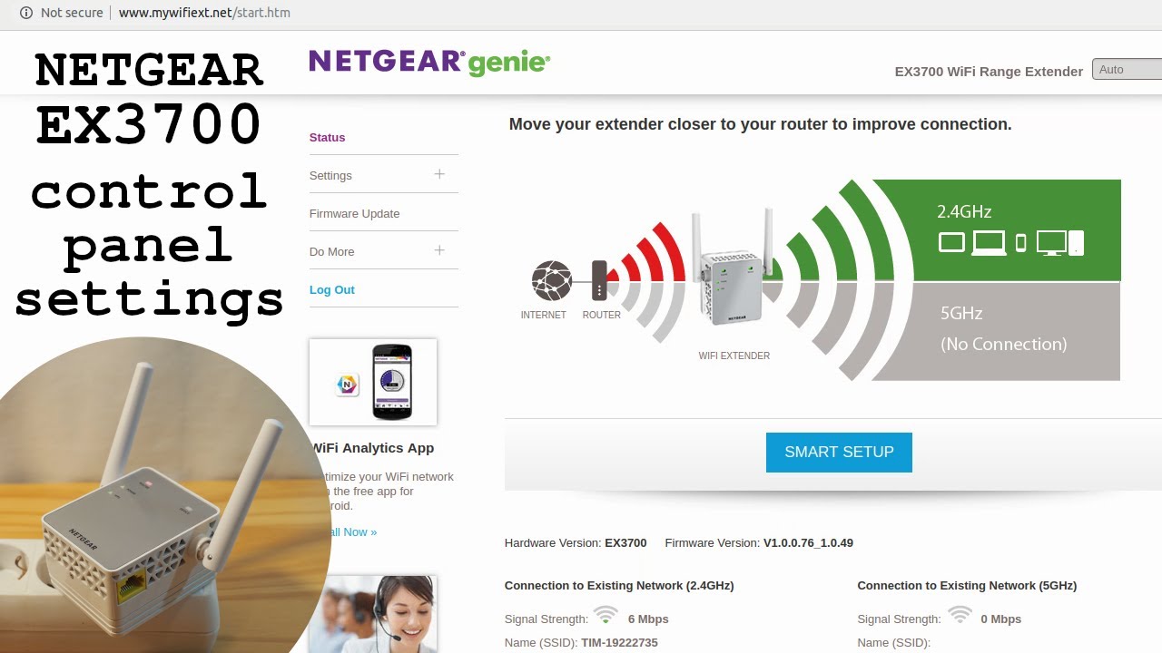 NETGEAR EX3700 Wi-Fi Extender &bull; Control panel login and settings overview
