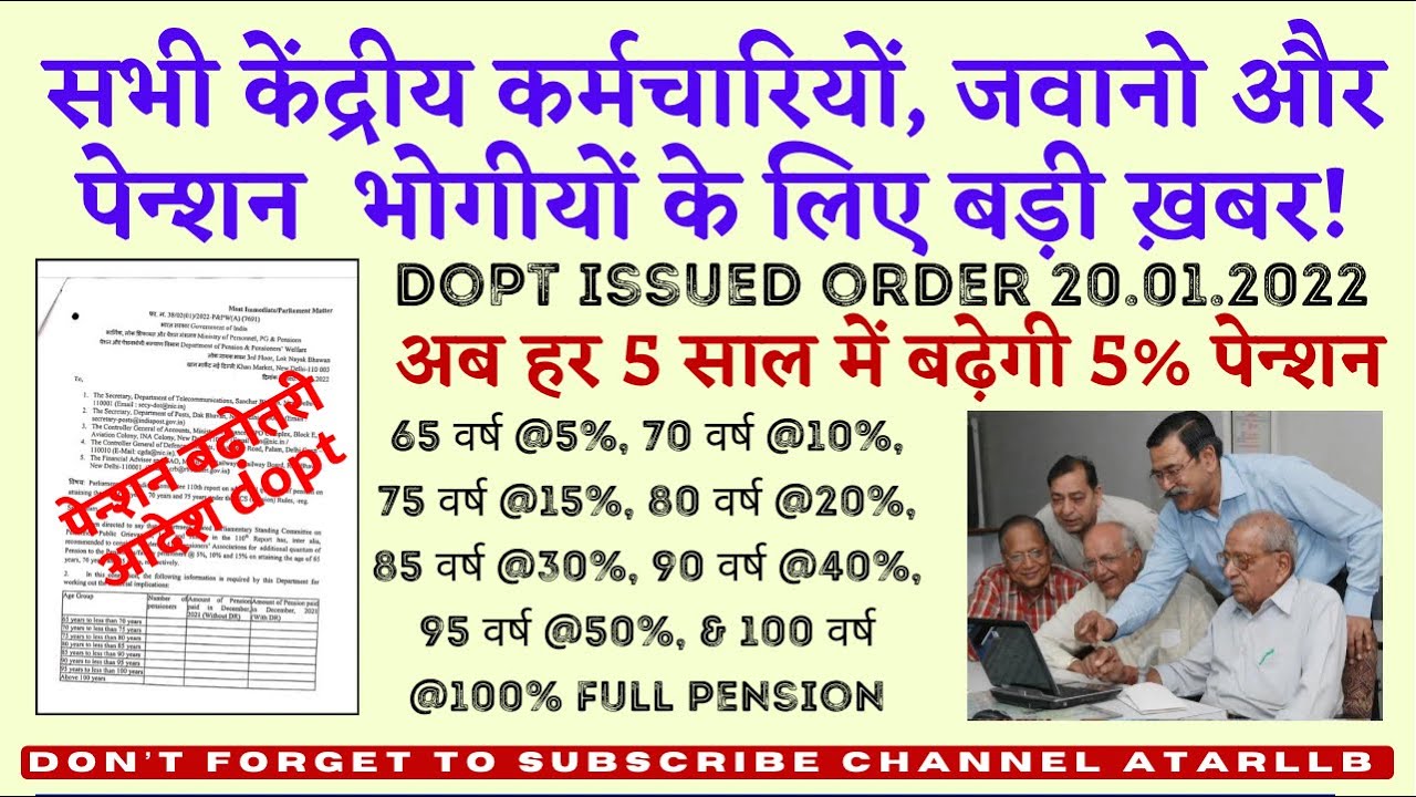 अब हर 5 साल में बढ़ेगी 5% पेन्शन DoPT ने दिया आदेश Attaining Age of 65 Years #atarllb #dopt #pension