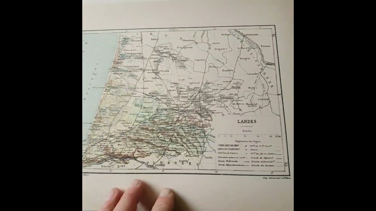 1892 Antique Landes map - French d&eacute;partement