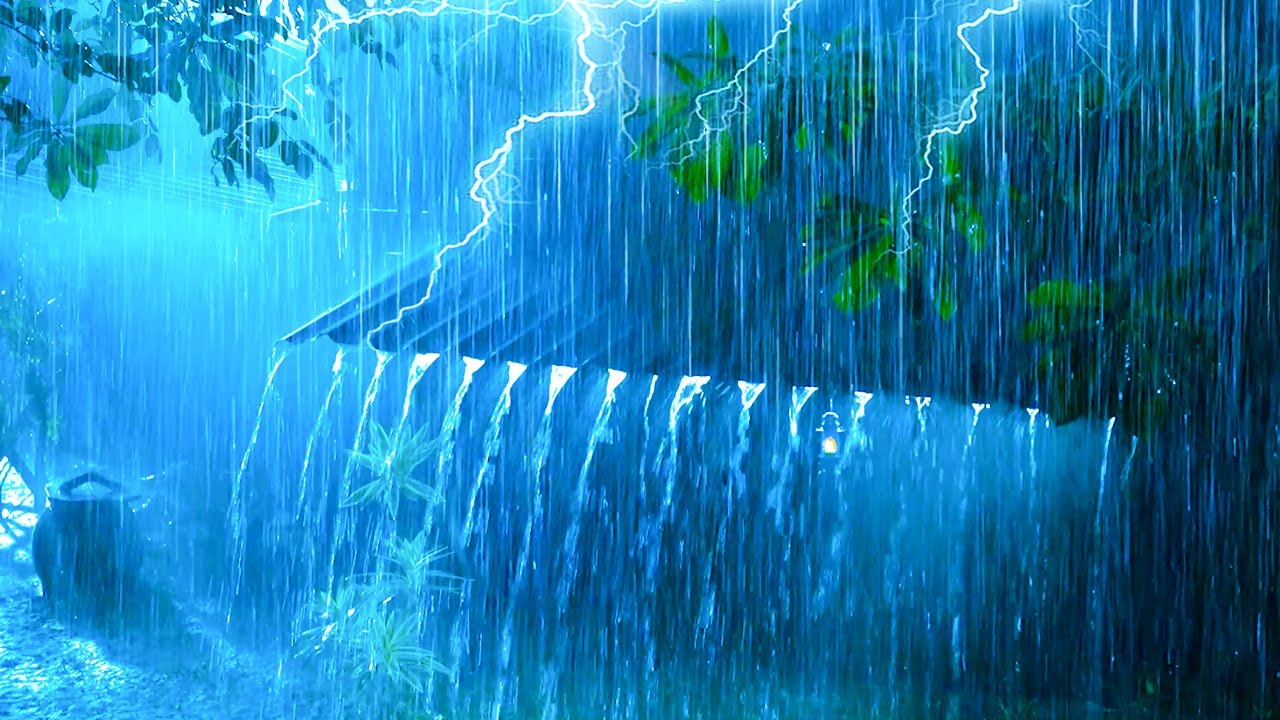 Cure Insomnia and Generate Positive Energy with Pouring Rain & Loud Thunder on a Metal Roof at Night