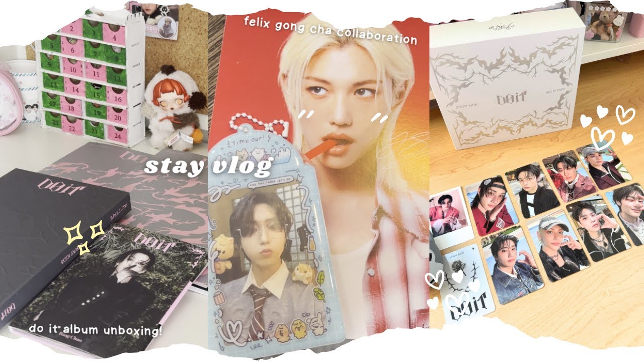 [STAY VLOG] ✮ ⋆ ˚ stray kids’ do it unboxing (all vers), kpop shopping, felix gong cha collab