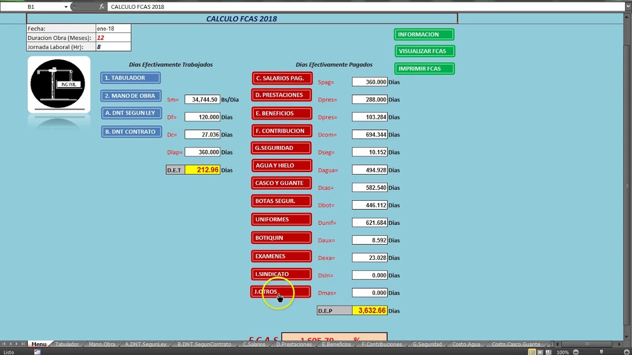 FCAS CONSTRUCCIÓN 2018  EXCEL-MACROS  Vídeo 5de5