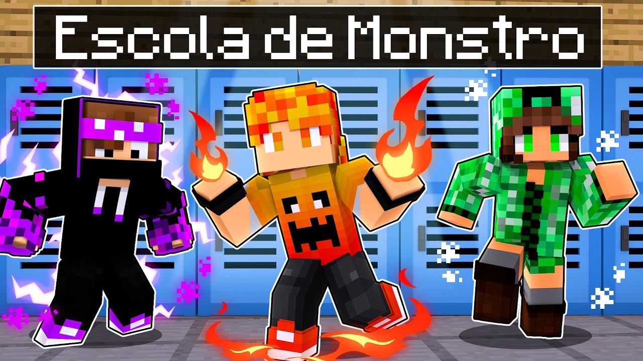 Meu PRIMEIRO dia na ESCOLA DE MONSTROS no Minecraft