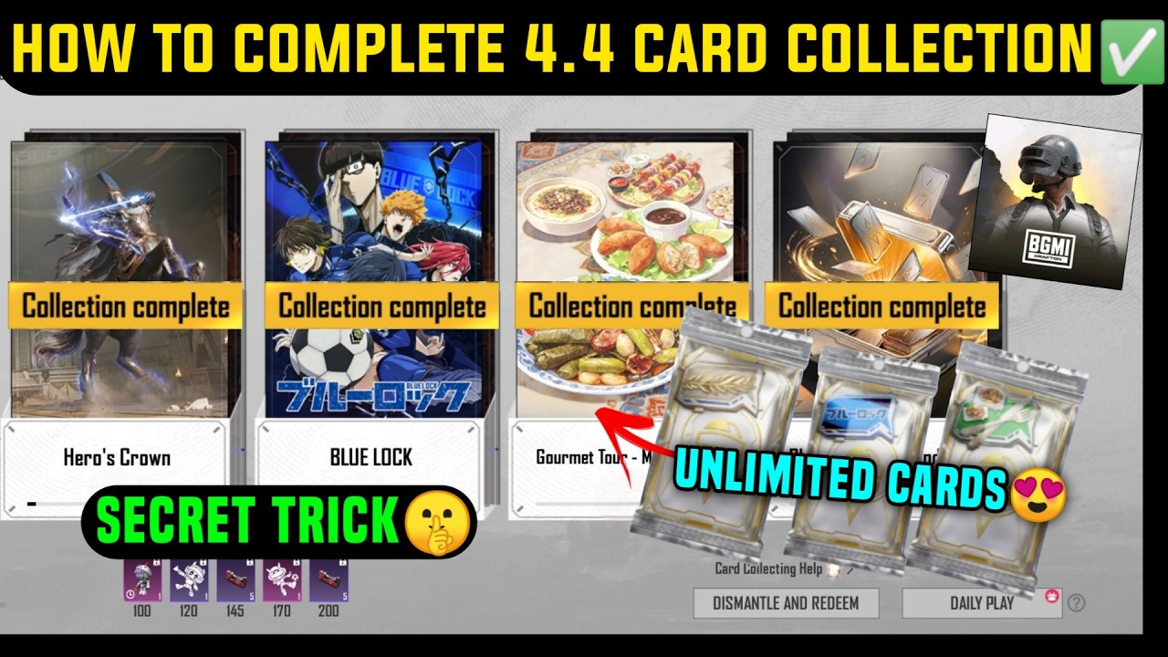 BGMI 4.4 CARD COLLECTION COMPLETE KAISE KARE / HERO'S CROWN BLUE LOCK GOURMET TOUR CARDS KAISE LE