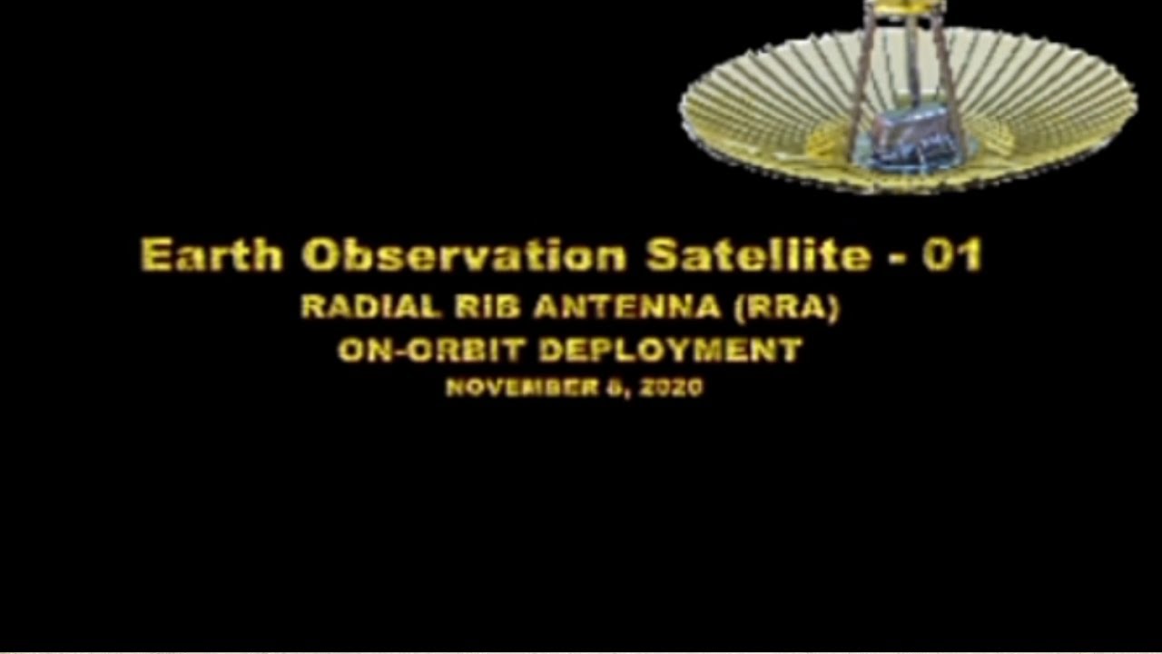 Radial Rib Antena deployment of Earth Observation Satellite (EOS-01) as observed by onboard cameras