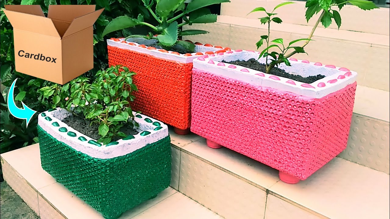 Amazing Flower pot making with Carton and Bubble Sheet