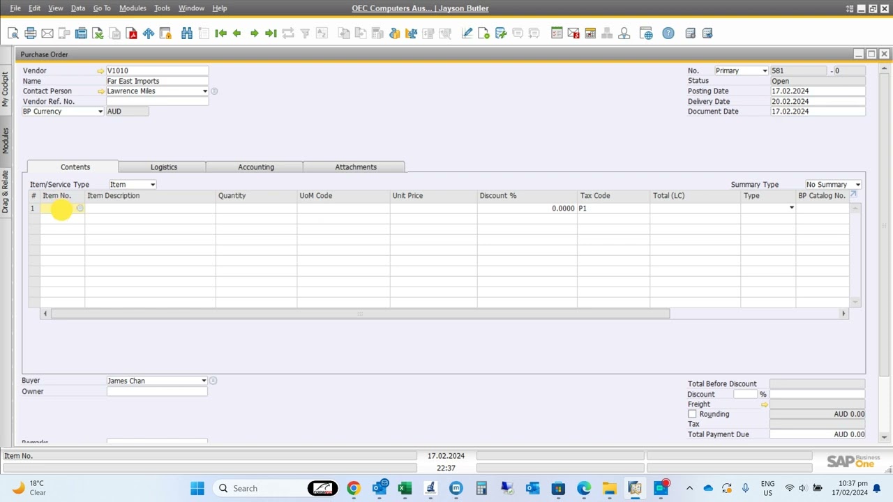 Purchase Order PO in SAP Business one SAP B1 , Purchase process purchase cycle in SAP b1