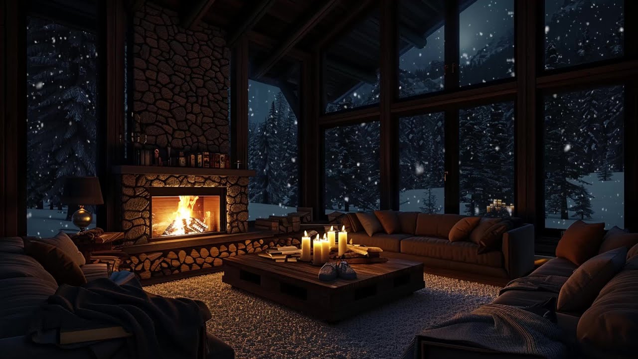 🎹❄️ Cozy Winter Piano | Warm Fireplace Glow & Falling Snow | Deep Focus, Gentle Relax, Healing Mood