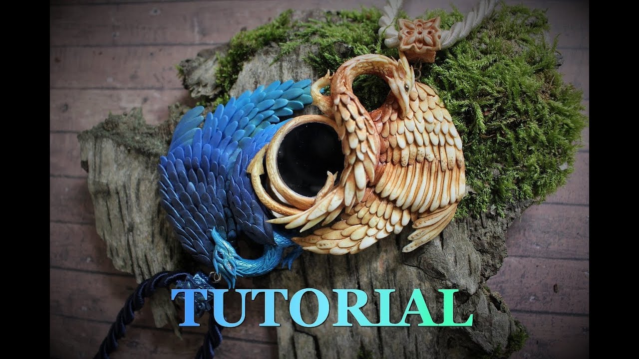 TUTORIAL dragon necklace with small mirror from polymer clay