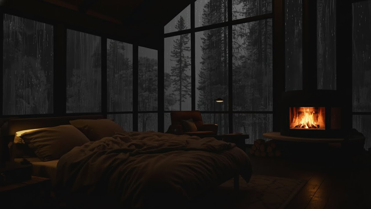 Cozy Cabin Rain and Fireplace Ambience – Your Ideal Nighttime Study Sanctuary
