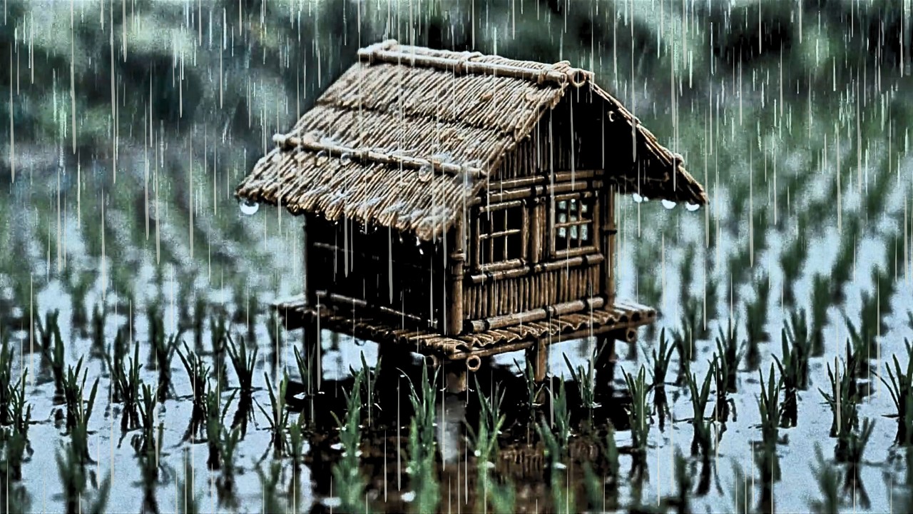 Miniature Cabin in Rice Field Rain 🛖🌧️ | Calm Nature Ambience 🌿