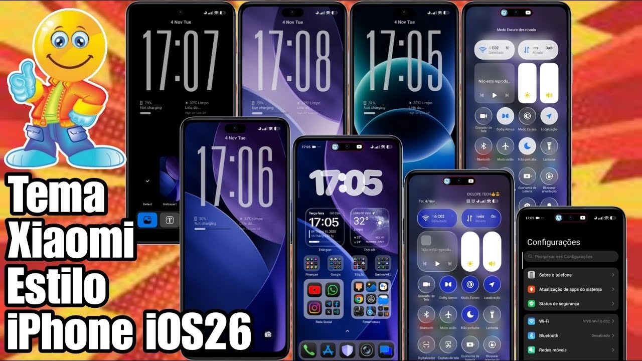 Tema Xiaomi Estilo iPhone iOS26 Ícones Dark e Control Center HyperOs 3 Liquid Glass @CiclopeTech