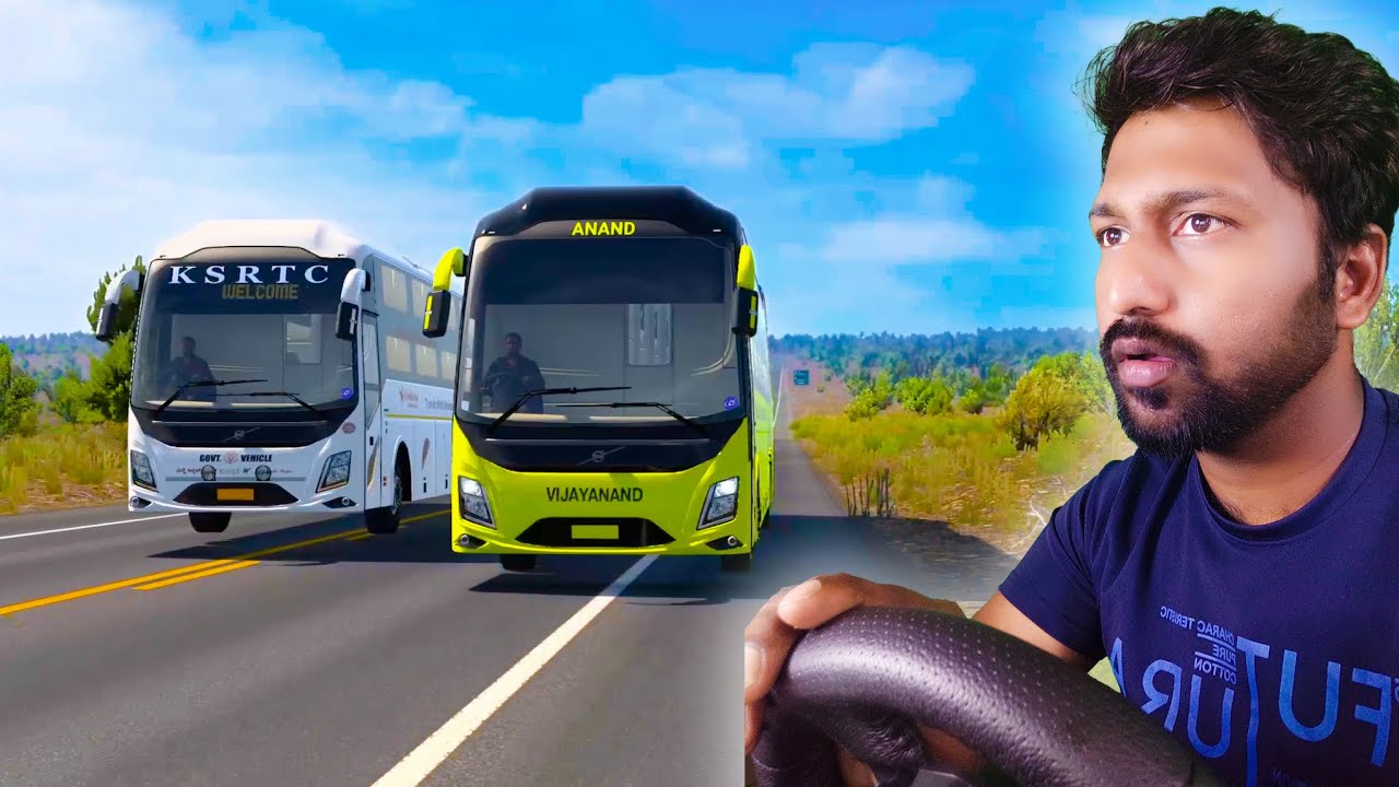 Race between KSRTC bus and VIJAY ANAND bus on national highway - ets2 steering wheel gameplay tamil