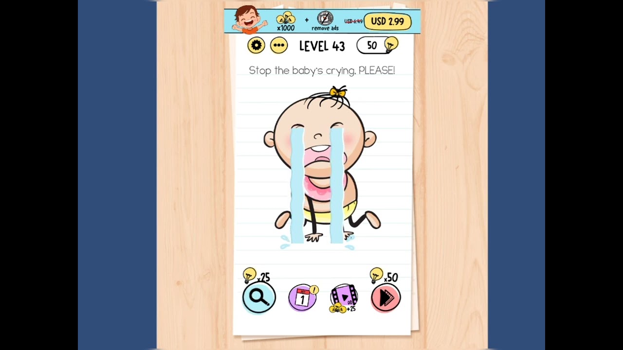 Brain Test Level 43 - Stop the Baby's Crying Please Walkthrough Solution