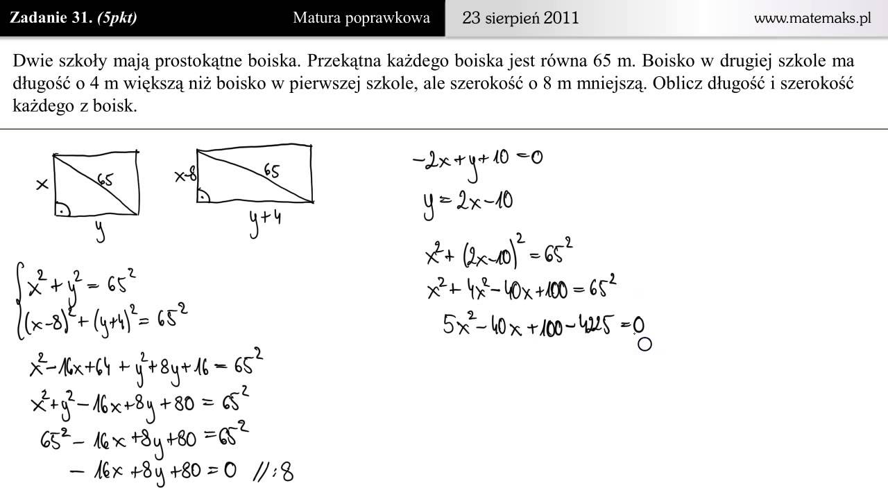 31. Zadanie tekstowe na układ równań [matura poprawkowa z matematyki 2011]
