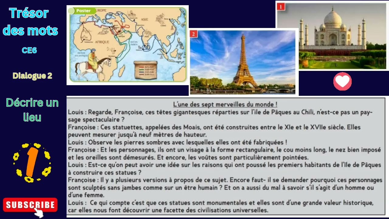 Trésor des mots l CE6 l Unité 1 l Dialogue 2 l Décrire un lieu l l'une des sept merveilles du monde!