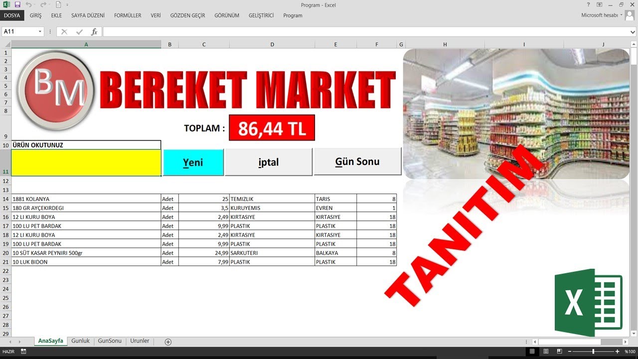 Excel VBA ile Market Hızlı Satış Programı - TANITIM