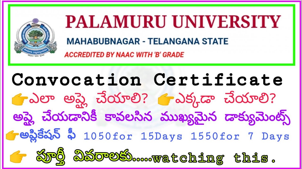 HOW TO APPLY PALAMURU UNIVERSITY CONVOCATION CERTIFICATE  PROCESS ORGINAL DEGREE PG MBA #అప్లైవిధానం