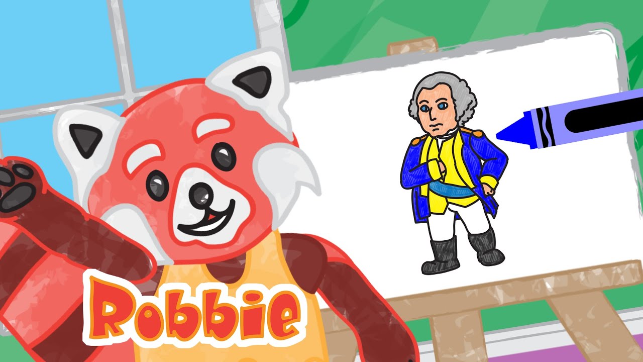 How to Draw Cartoon George Washington for Presidents Day with Robbie the Red Panda | Tanimated Toys