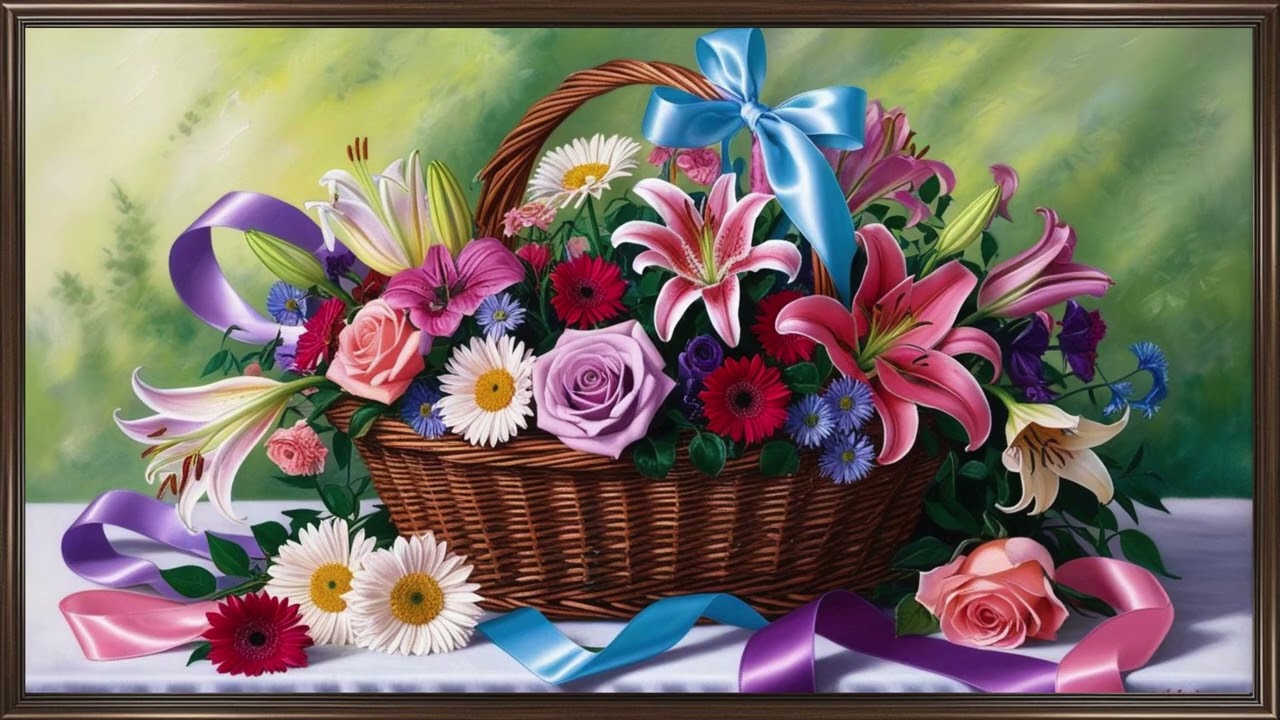 Basket of Colored Flowers - TV Art - 4K - Screensaver - Wallpaper - Frame Art - Flower