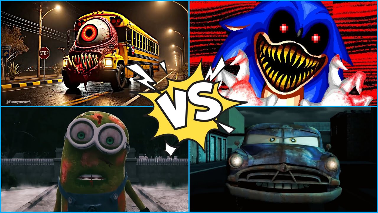 Sonic.EXE 🆚 McQueen 🆚 Minions 🆚  Giant Monster Bus ._coffin dance #part3
