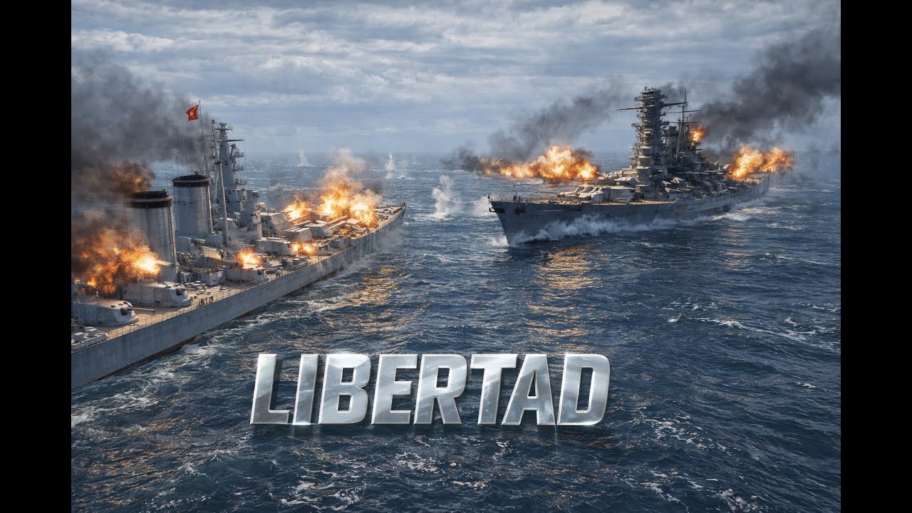 Los cañones secundarios del Acorazado Libertad crean un mar de fuego