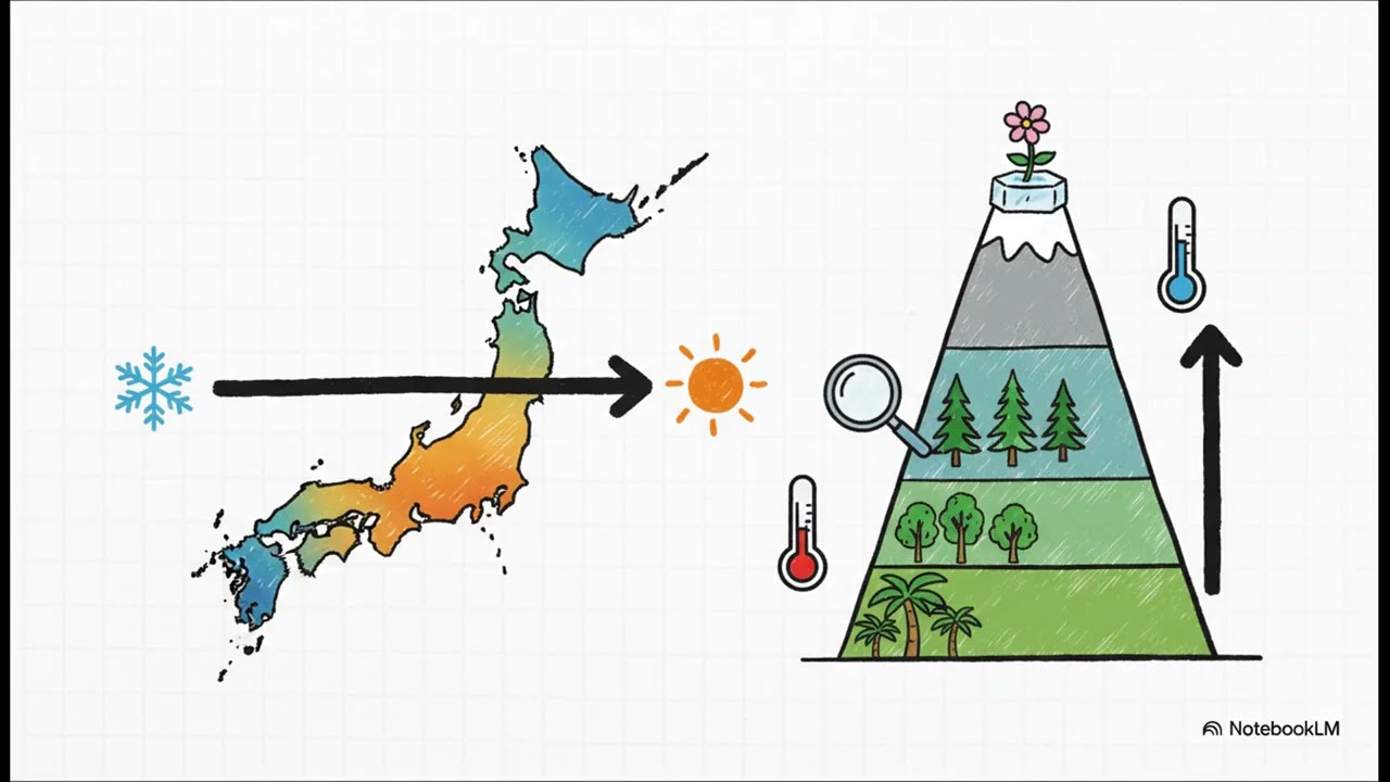生物基礎33：日本のバイオームを完全攻略！水平分布と垂直分布の仕組みを旅するように解説