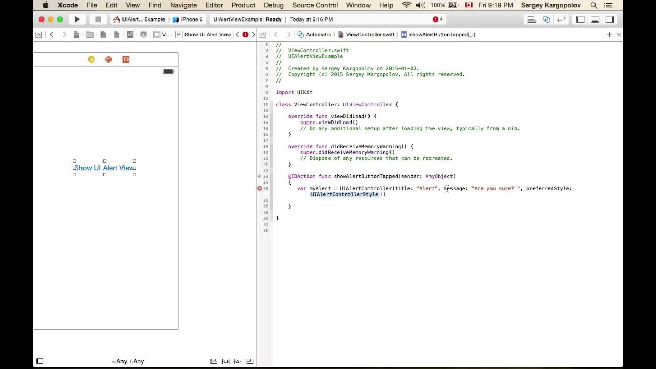 Swift Alert message example using UIAlertController