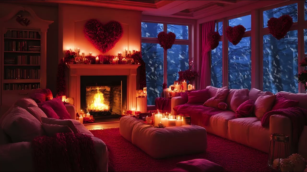 Soft Snowfall Outside, Warm Fireplace Inside ❄️ Fireplace Sounds for Relax