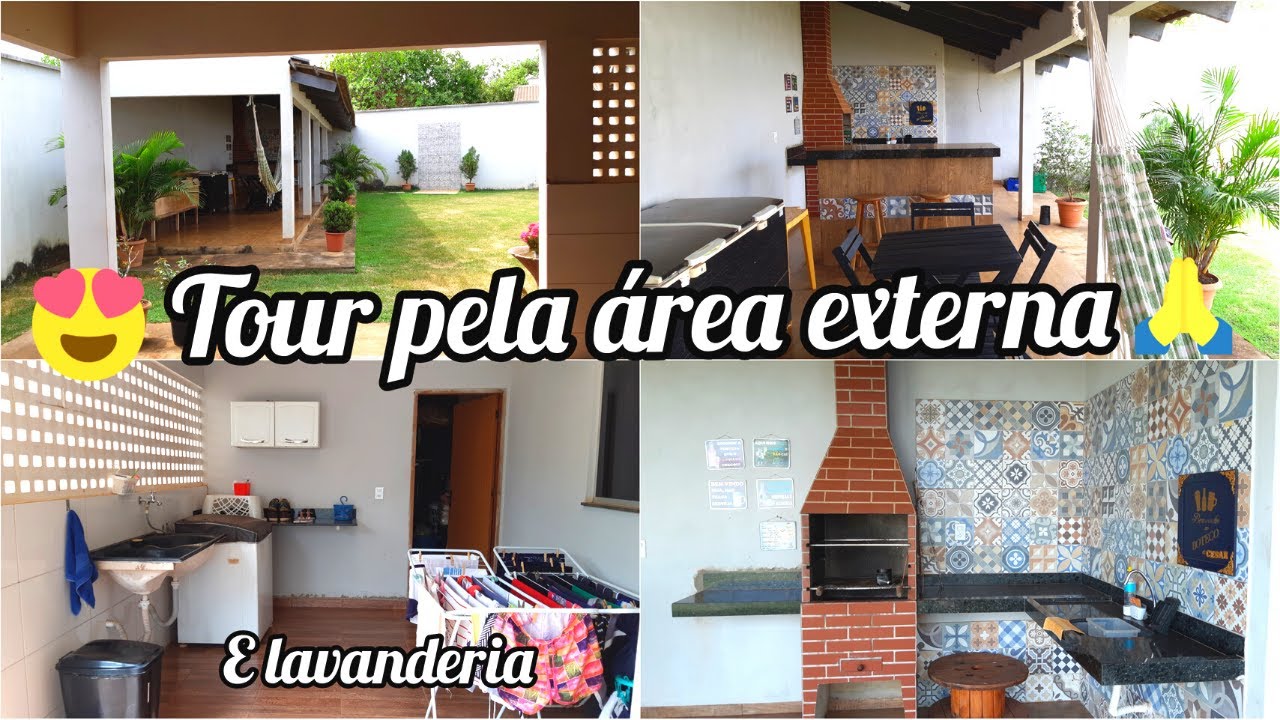 TOUR PELA ÁREA EXTERNA DA MINHA CASA, CANTINHO DO CHURRASCO, LAVANDERIA E DISPENSA