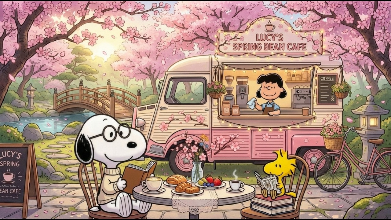 Snoopy’s Cozy Spring Reading 📖 Cozy Jazz for Coffee, Reading & Deep Focus ☕ Relaxing Cafe