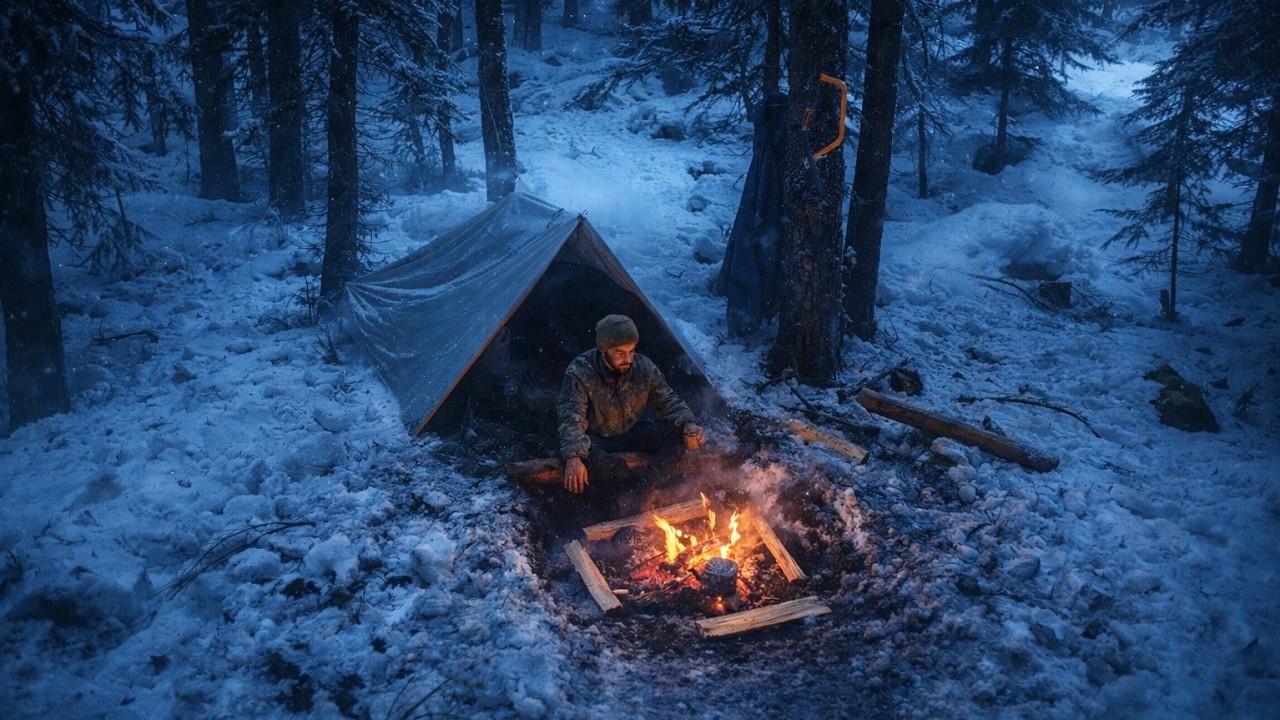Yoğun Kar Yağışında Tek Başına Kış Kampı | Solo Winter Camping in Deep Snow