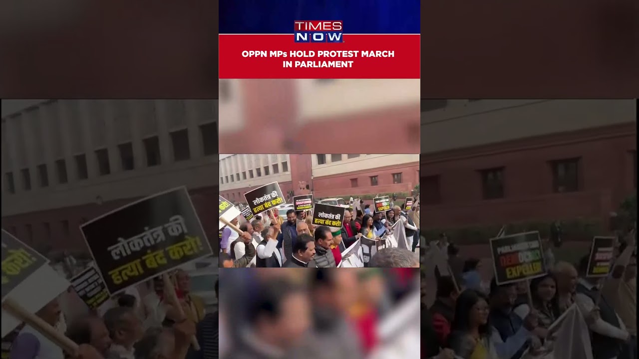 Watch I.N.D.I.A Bloc Hold Protest March In Parliament Over Suspension Of Oppn MPs  #shorts