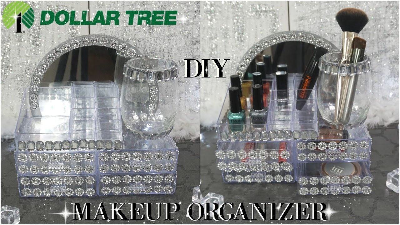 DOLLAR TREE DIY GLAM MIRROR MAKEUP ORGANIZER TUTORIAL | DIY ROOM DECOR