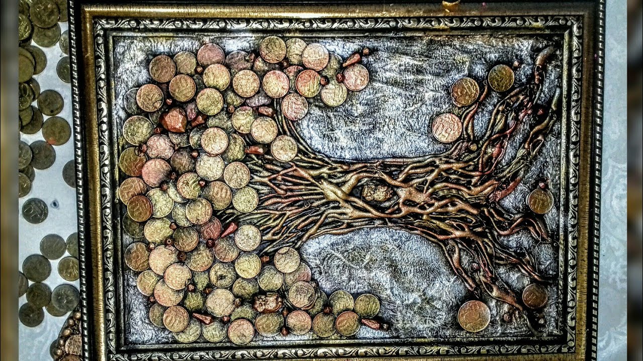 Денежное дерево своими руками.  Панно из монет. DIY .