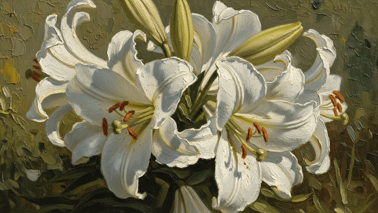 Luxury Living Room 4K Art TV | Serene Vintage Lilies | Full Screensaver | 힐링 (Healing Time)