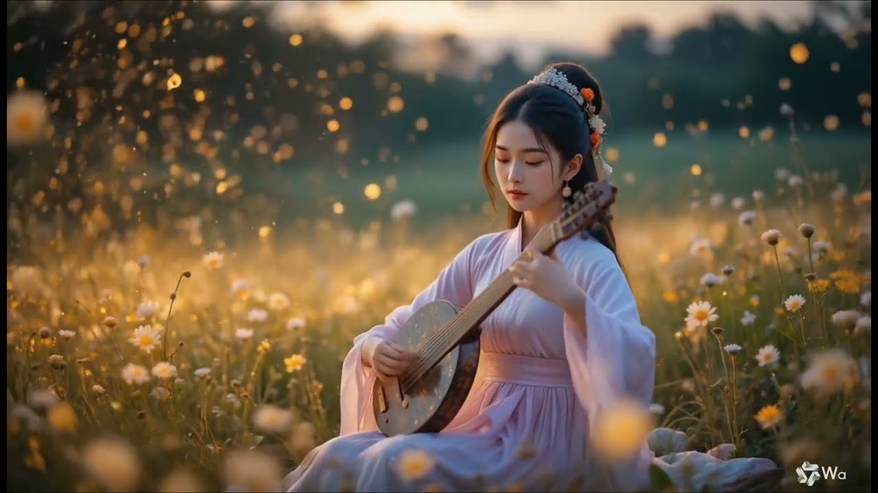 Relaxing Guzheng Music Beautiful Chinese Melody in Golden Flower Field | Meditation,  Sleep Music