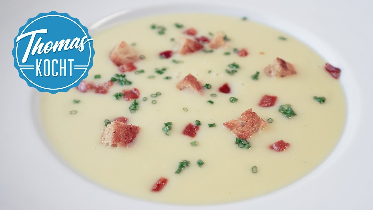 Kartoffel Lauch Suppe - eine meiner Lieblingssuppen - mit Speck- und Brotcroûtons