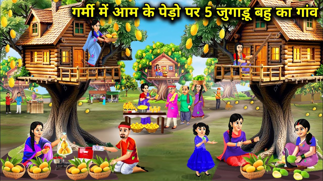 गर्मी में आम के पेड़ो पर 5 जुगाड़ू बहु का गांव || Hindi Cartoon Stories || Chacha Saas Bahu Tv ||