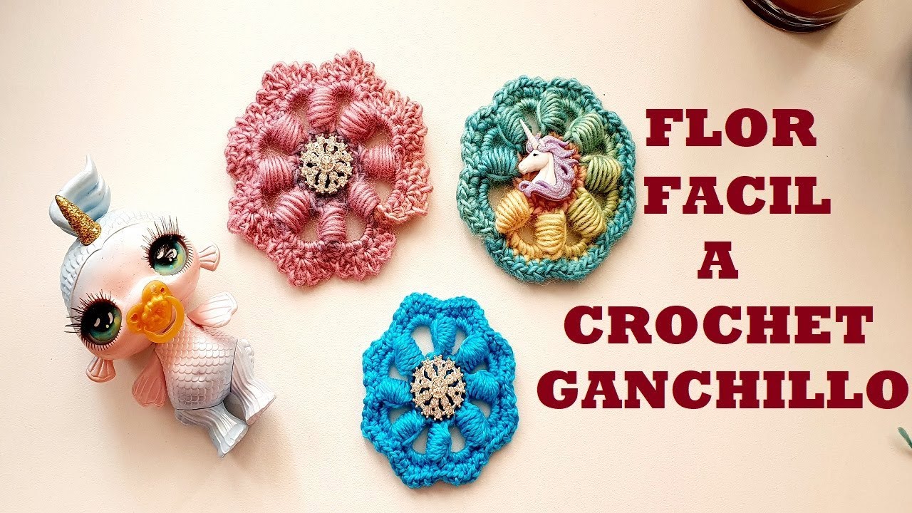 FLOR a crochet para gorros, bufandas, mantas, boinas a crochet