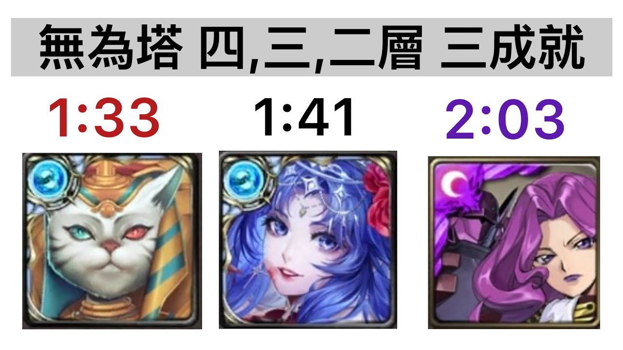 【無為塔】【第四、三、二層】水埃1:33/水狂魔1:41/柯內2:03 三成就速刷【神魔之塔】