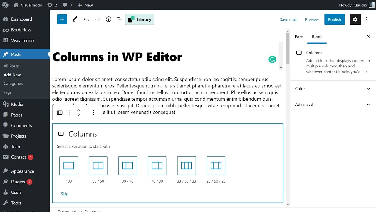 How To Create Columns in the WordPress Gutenberg Editor?