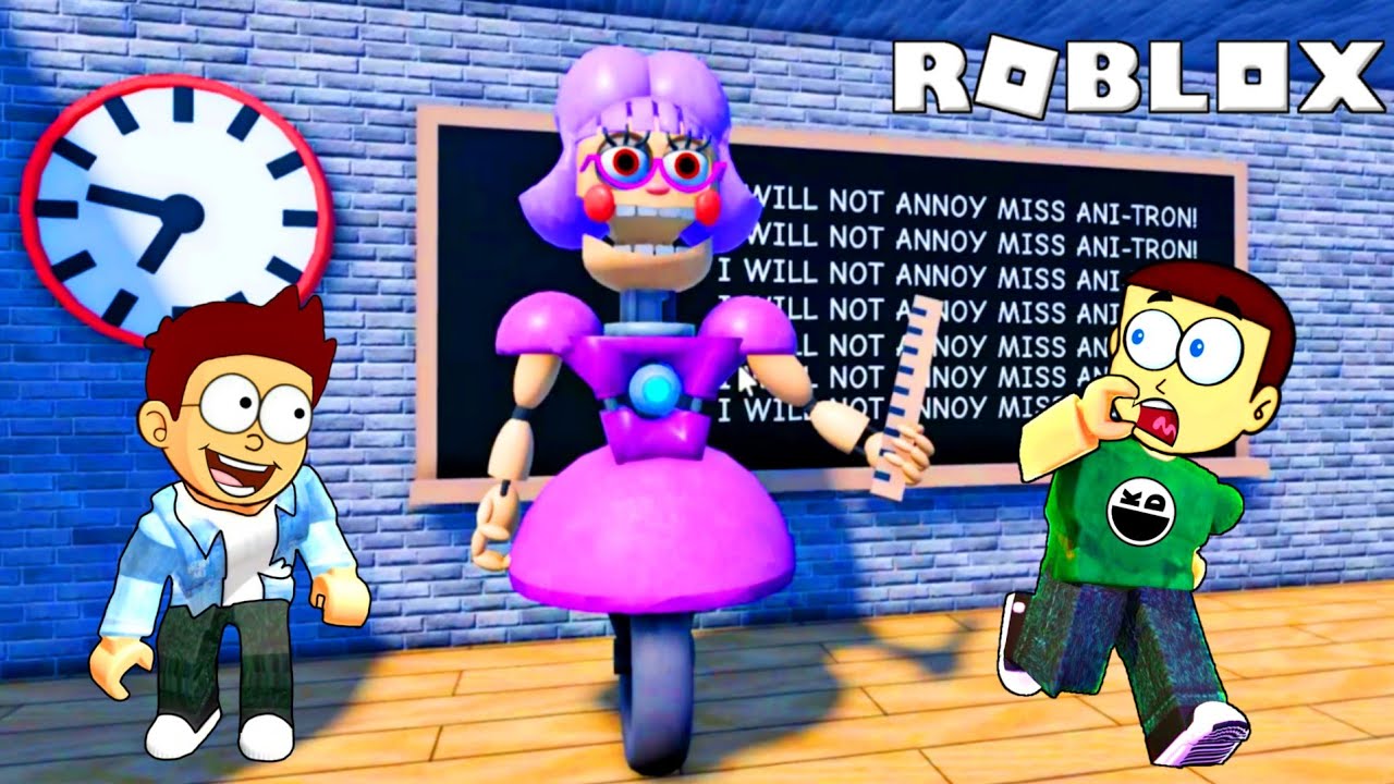 2 Player Roblox Escape Miss Ani-Tron's Detention | Shiva and Kanzo Gameplay