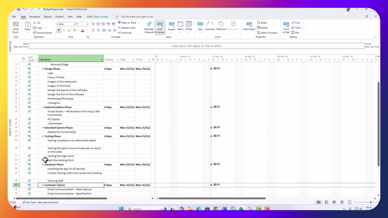 Создайте план проекта программного приложения с помощью Microsoft Project