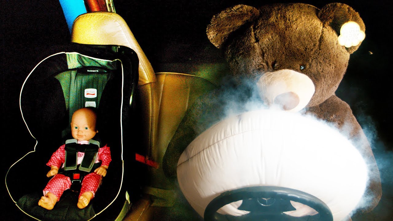 Drivers Airbag Deployed on Teddy & Baby - in Ultra Slow Motion  [ 4K ]